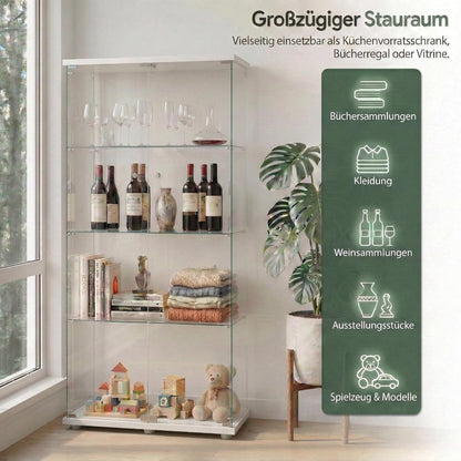 Glasvitrine Standvitrine Modern mit 2 Türen & 4 Böden