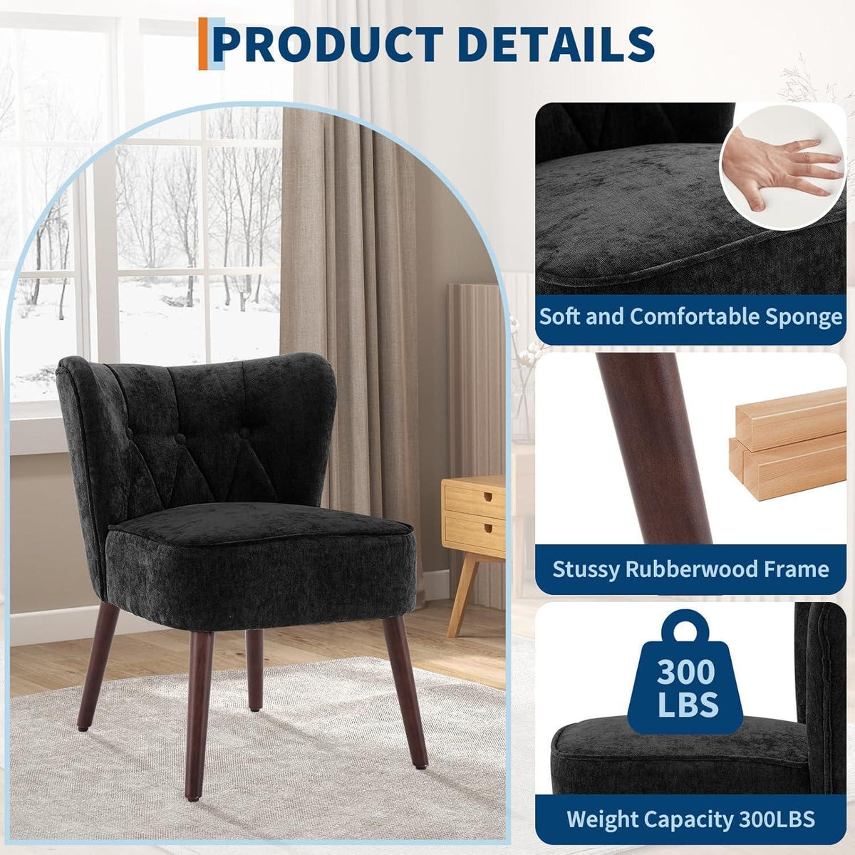 Lehnstuhl mit Ohrenlehne & Leinenbezug – Gepolsterter Loungesessel