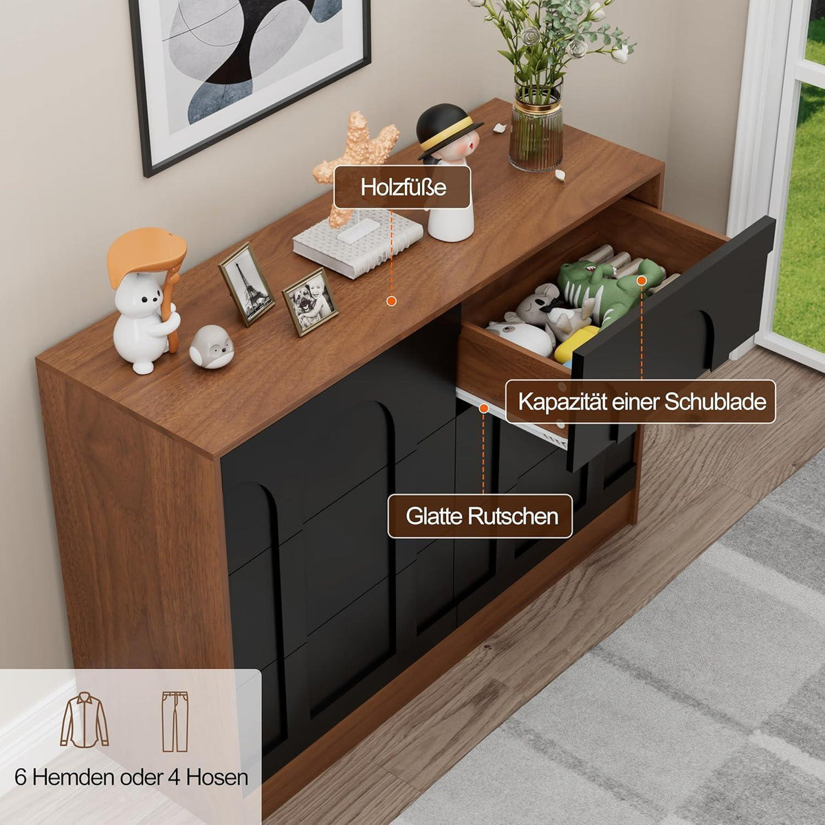 Moderne Kommode mit 6 Schubladen – 100x34x72 cm