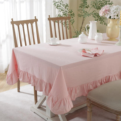 Rosa Baumwoll-Leinen Tischdecke mit Rüschen 152x305cm