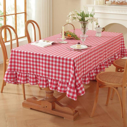 Baumwoll-Leinen Tischdecke Rüschen 152x305cm – Landhausstil