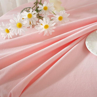 Baumwoll-Leinen Tischdecke Rüschen 140x300cm Rosa – Landhausstil
