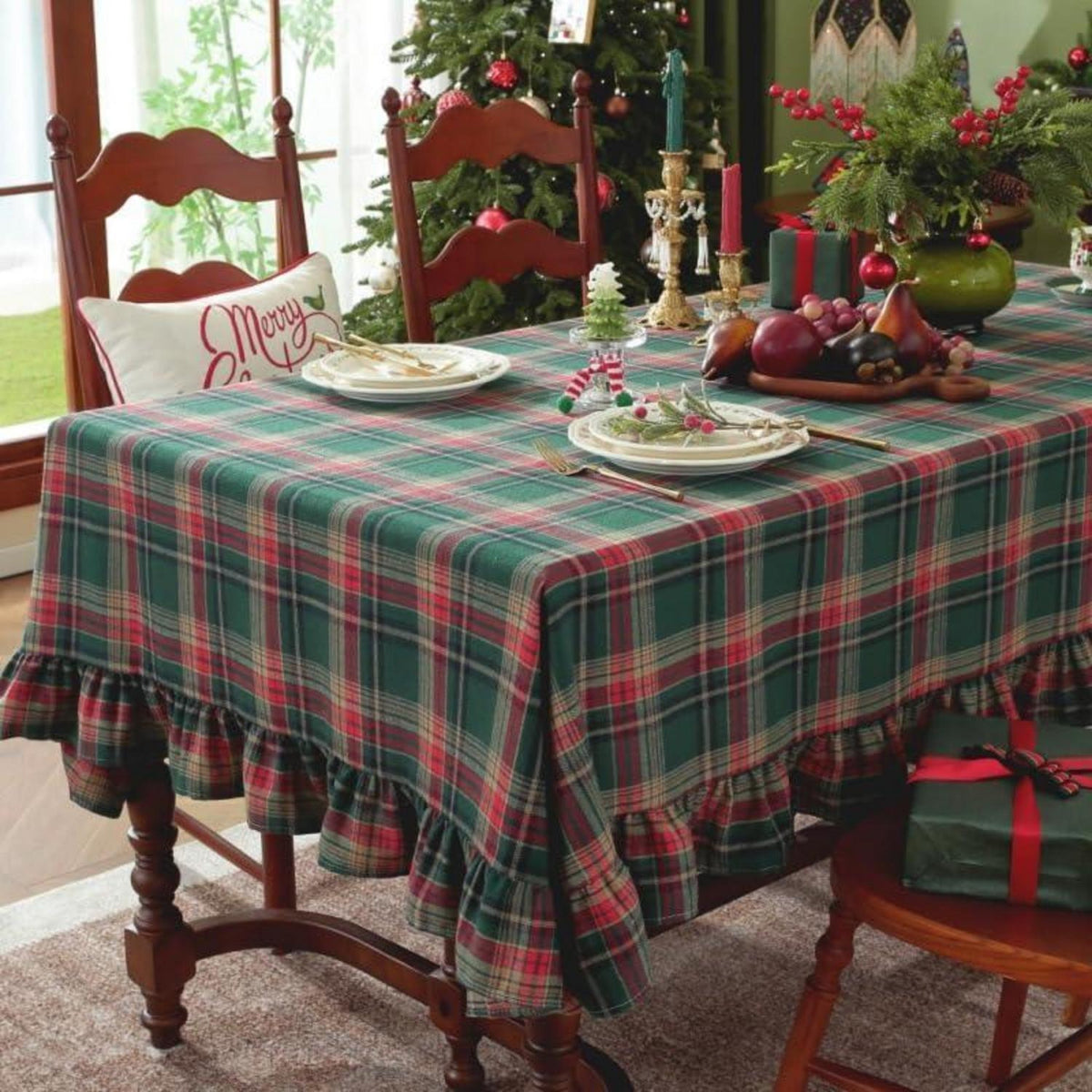 Baumwoll-Leinen Tischdecke Rüschen 140x300cm – Landhausstil
