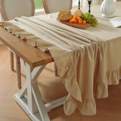 Baumwoll-Leinen Tischdecke Rüschen 140x300cm – Landhausstil