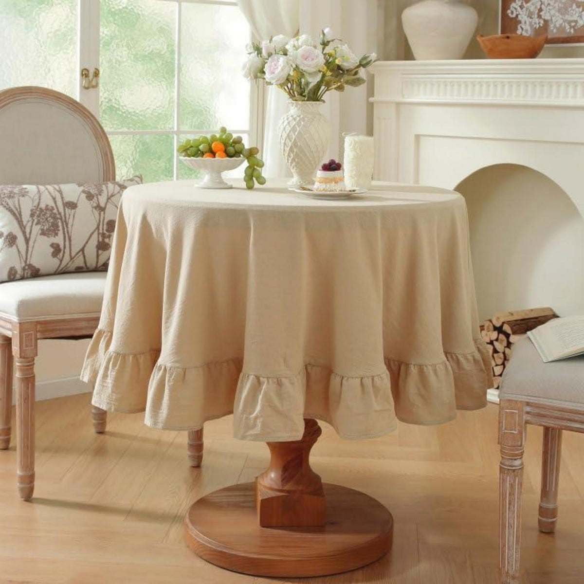 Baumwoll-Leinen Tischdecke Rüschen 140x300cm – Landhausstil