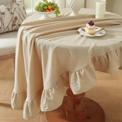 Baumwoll-Leinen Tischdecke Rüschen 140x300cm – Landhausstil