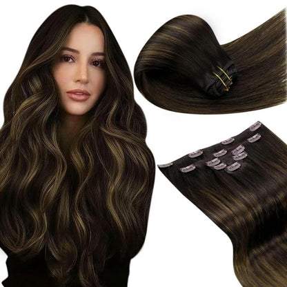 Echthaar Clip-In Haarverlängerung Braun Ombre 40cm