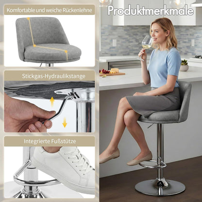 LEADZM Barhocker 2er Set, Höhenverstellbar, Dunkelgrau
