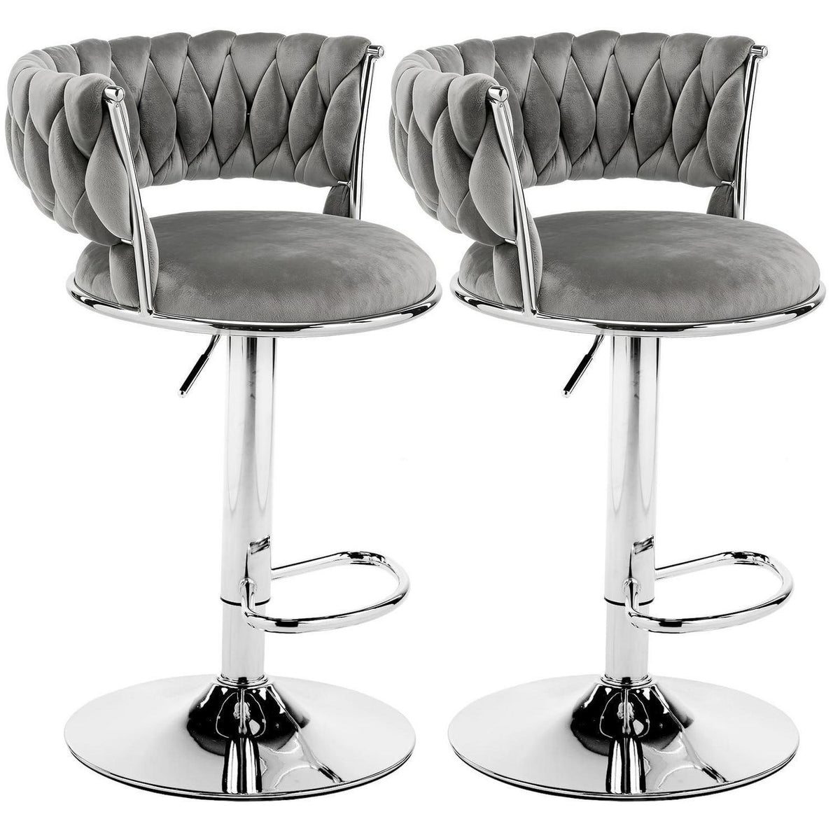 LEADZM Barhocker 2er Set, Höhenverstellbar, Samtsitz Dunkelgrau