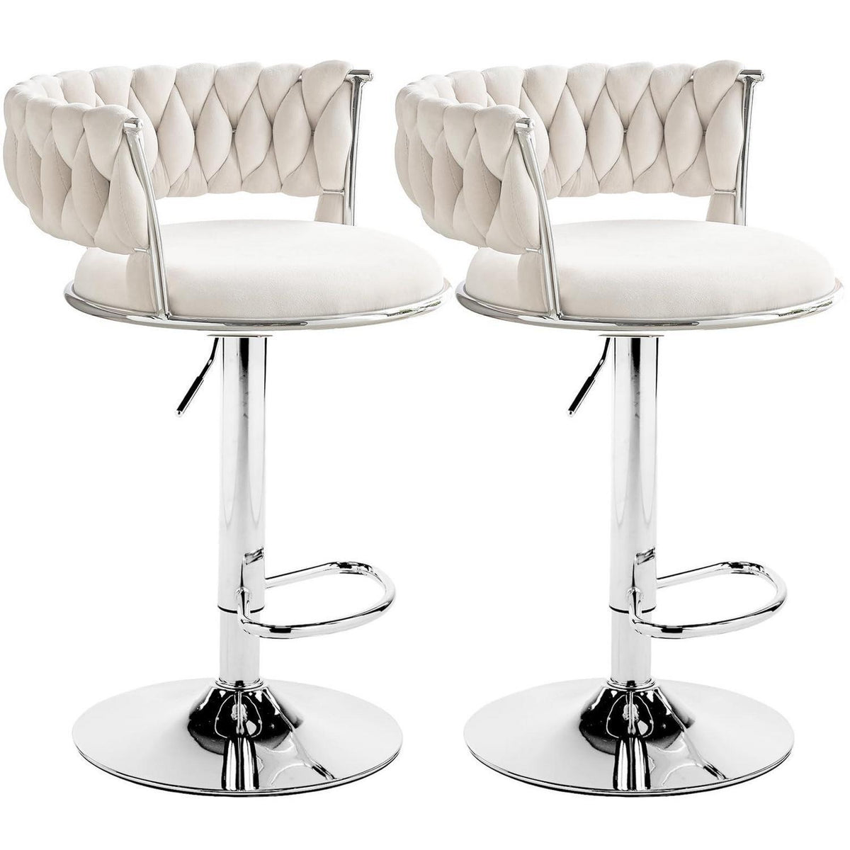 LEADZM Barhocker 2er Set, Höhenverstellbar, Samtsitz Beigeweiß