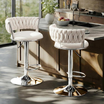 LEADZM Barhocker 2er Set, Höhenverstellbar, Samtsitz Beigeweiß