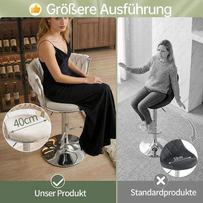 LEADZM Barhocker 2er Set, Höhenverstellbar, Samtsitz Beigeweiß
