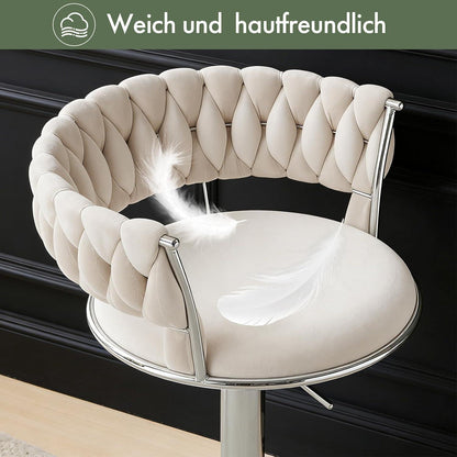 LEADZM Barhocker 2er Set, Höhenverstellbar, Samtsitz Beigeweiß