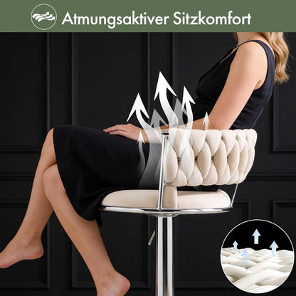 LEADZM Barhocker 2er Set, Höhenverstellbar, Samtsitz Beigeweiß