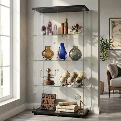 Glasvitrine Schwarz – Stehend, 164,5 x 80,6 x 36,5 cm