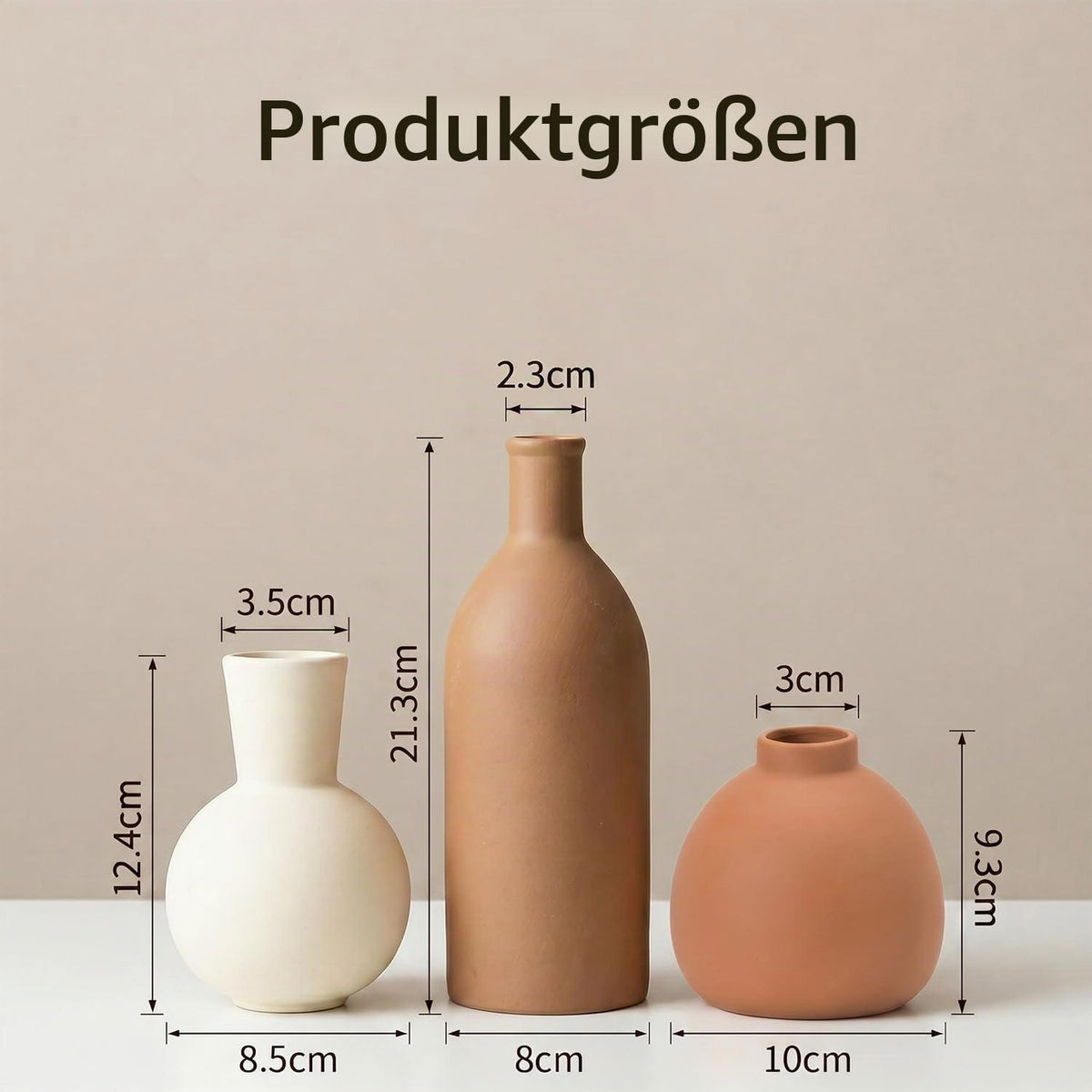 Keramik Vasen Set 3-teilig | Beige & Braun | Boho Skandi Deko