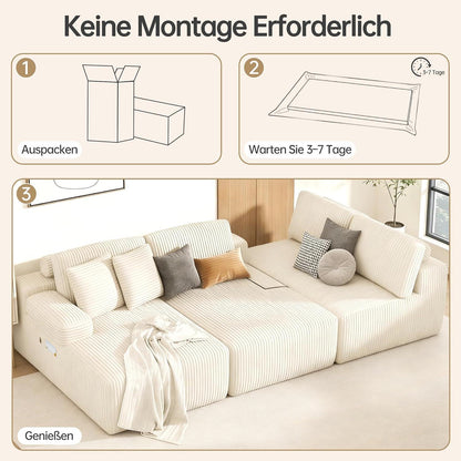 Modulares Cord Sofa U-Form – Tiefes Sitzsofa für Wohnzimmer