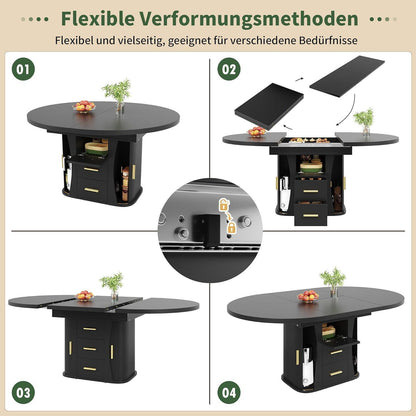 Ausziehbarer Esstisch Schwarz – 118-158 cm, Platz für 6 Personen