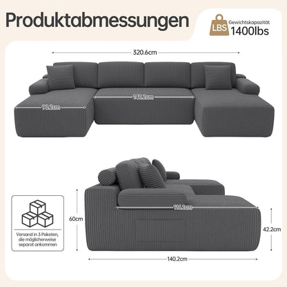 Modulares Cord Sofa Grau – Tiefes Sitzsofa ohne Gestell