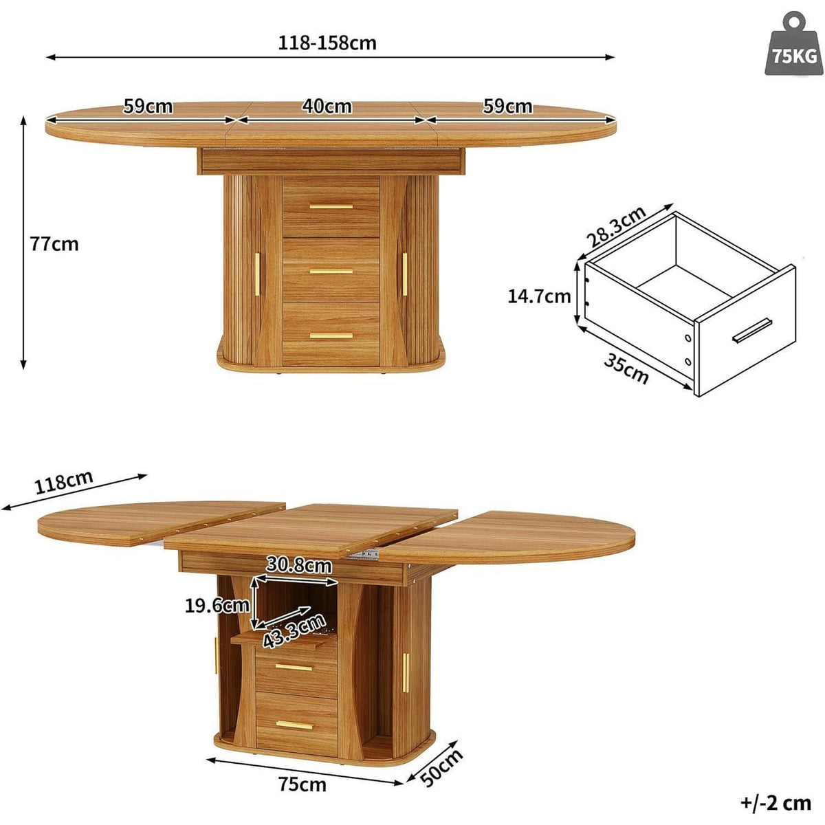 Ausziehbarer Esstisch Walnut – 118-158 cm, Platz für 6 Personen