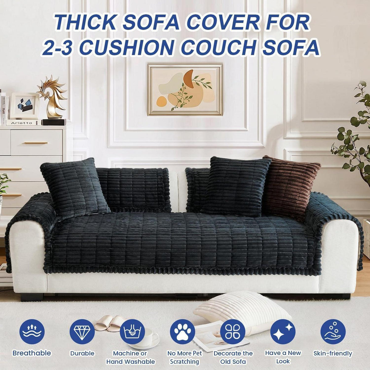 Dicker Sofaüberzug Schwarz 90x210cm - Rutschfest & Komfortabel
