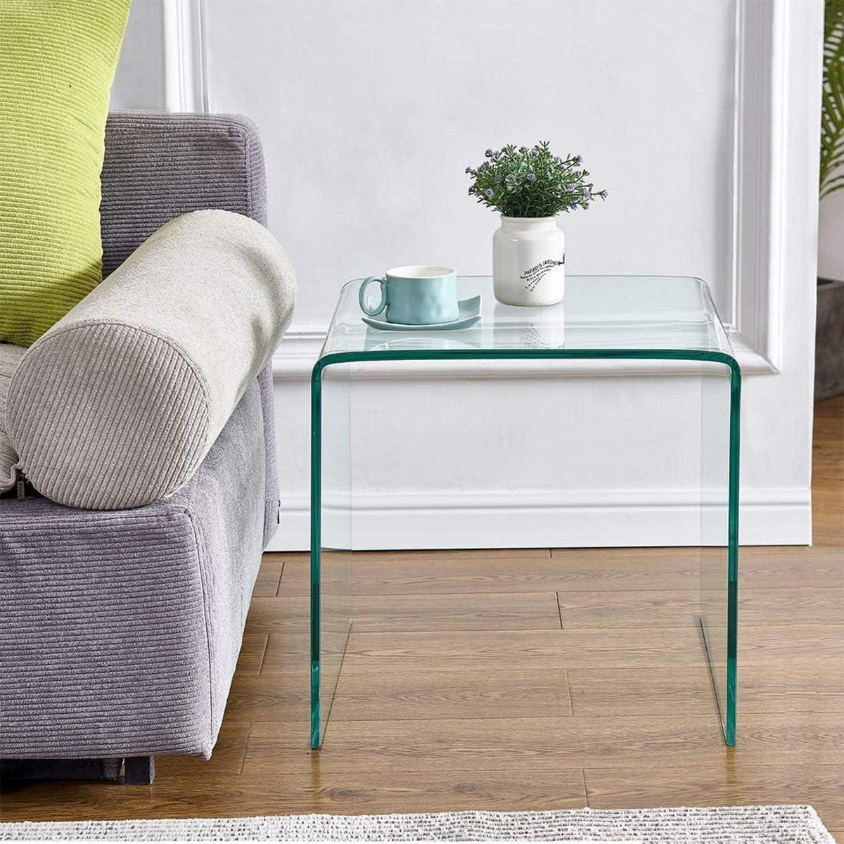 Moderner Glastisch U-Form – Beistelltisch für Sofa & Bett