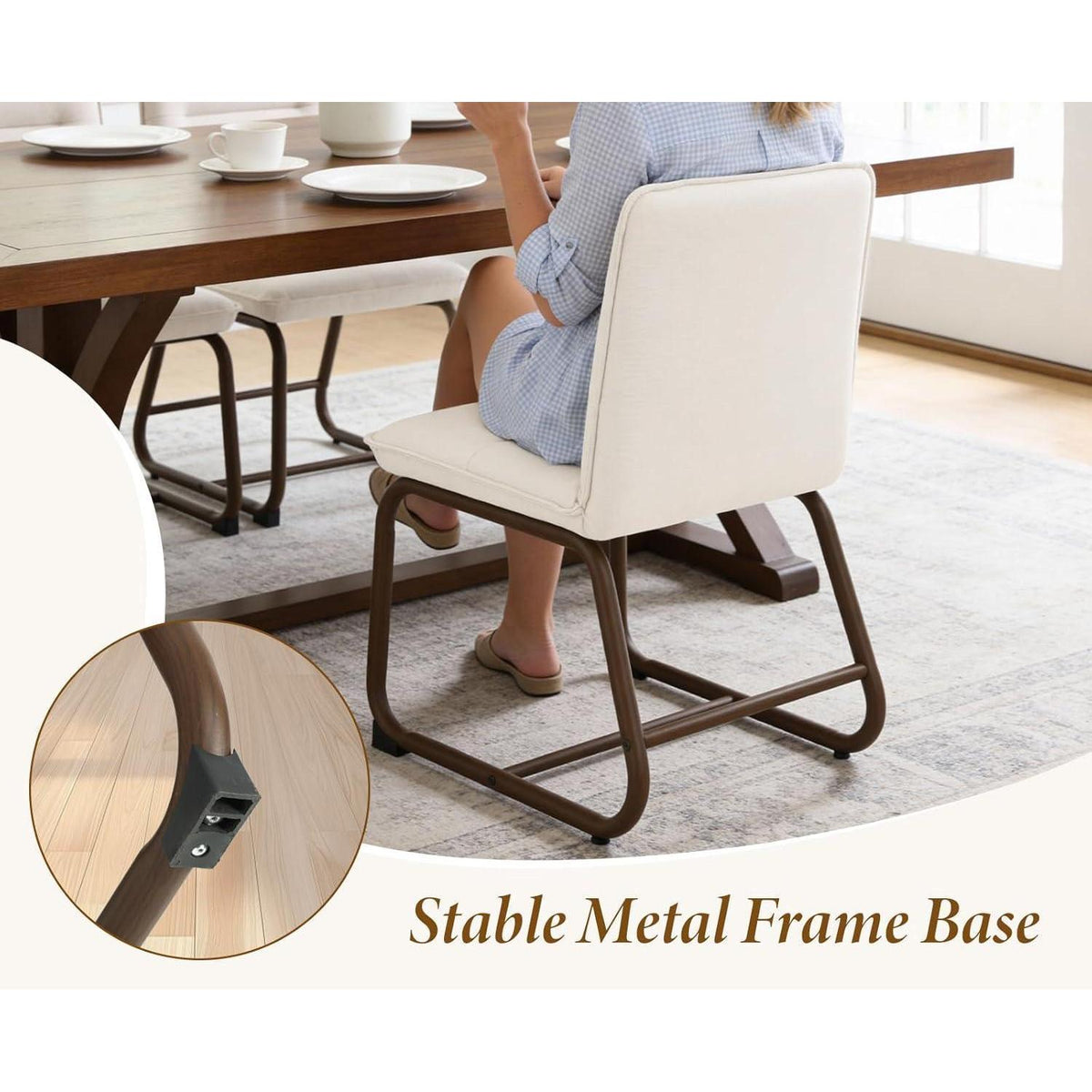 Moderner Esszimmerstuhl 2er Set mit Leinenbezug, Beige
