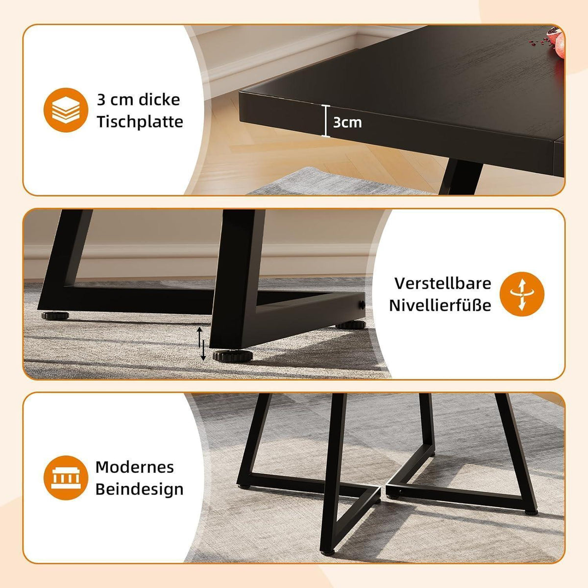 Kleiner Esstisch Holz 80x80 cm – Quadratischer Küchentisch Schwarz