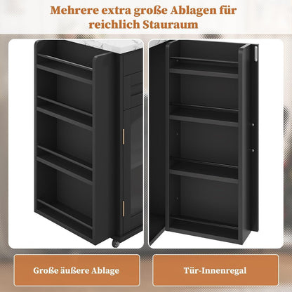 Küchenwagen mit Klappplatte & Glastüren – Schwarz