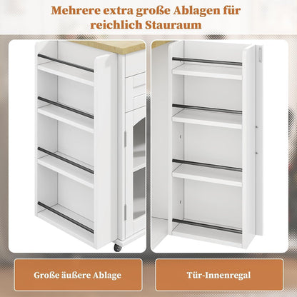 Küchenwagen mit Klappplatte & Glastüren – Weiß