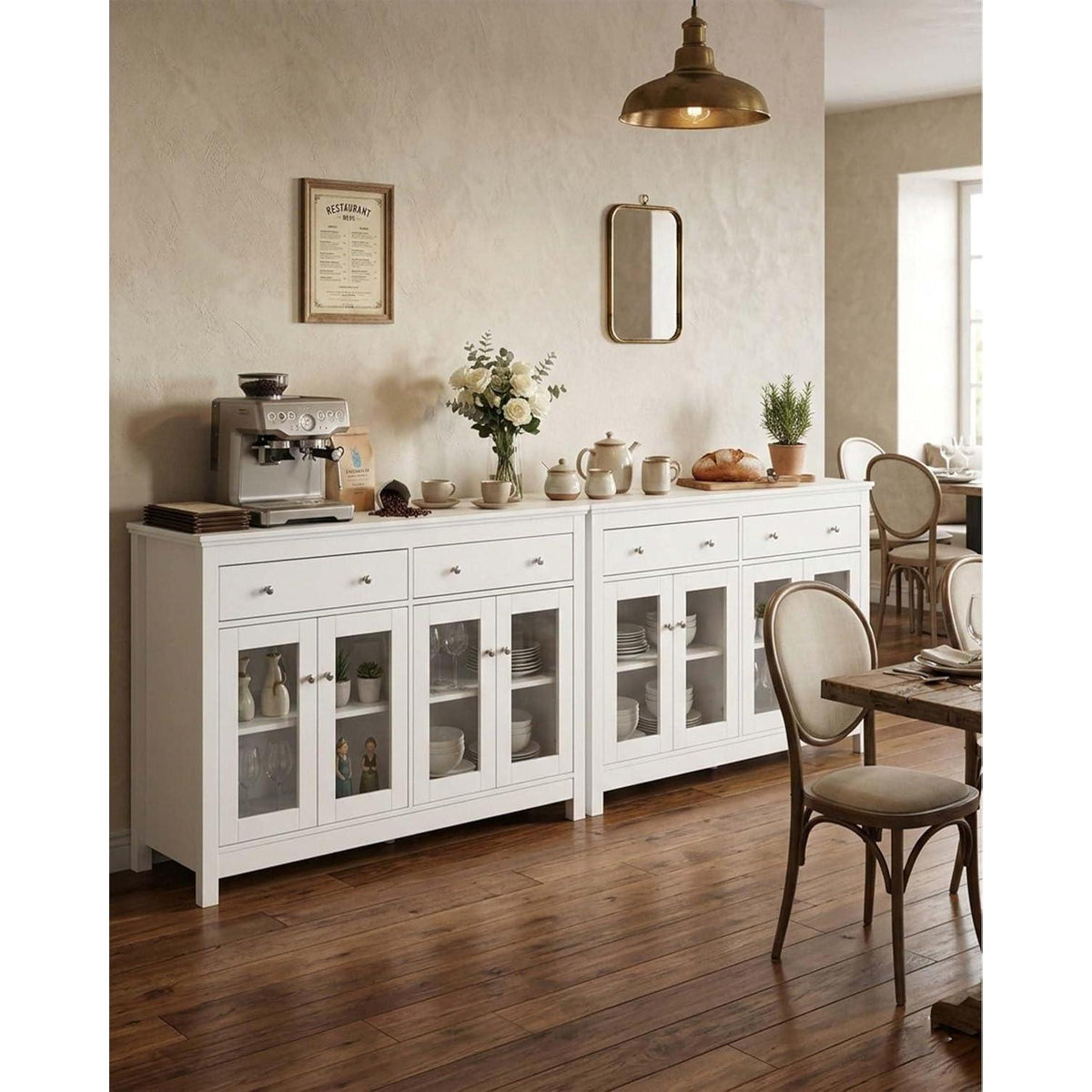 Modernes Sideboard Set Weiß mit Glastüren & Schubladen