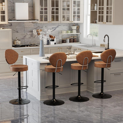 Höhenverstellbarer Barhocker mit Rückenlehne – 4er Set Braun