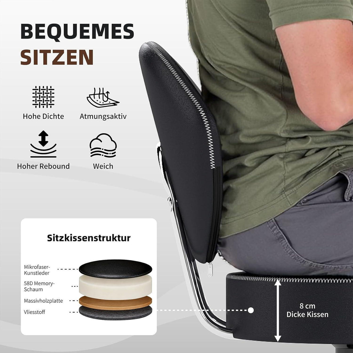 Höhenverstellbarer Barhocker mit Rückenlehne – 4er Set Schwarz