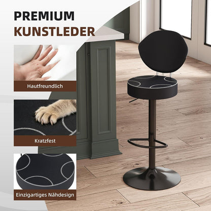 Höhenverstellbarer Barhocker mit Rückenlehne – 4er Set Schwarz