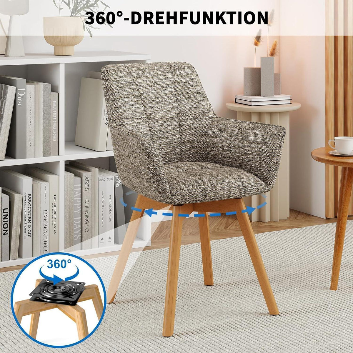Drehbarer Esszimmerstuhl Set Braun – Samt Polsterstuhl mit Armlehnen