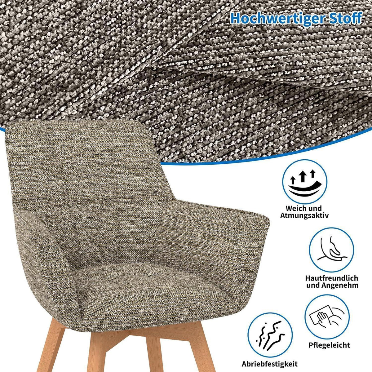 Drehbarer Esszimmerstuhl Set Braun – Samt Polsterstuhl mit Armlehnen