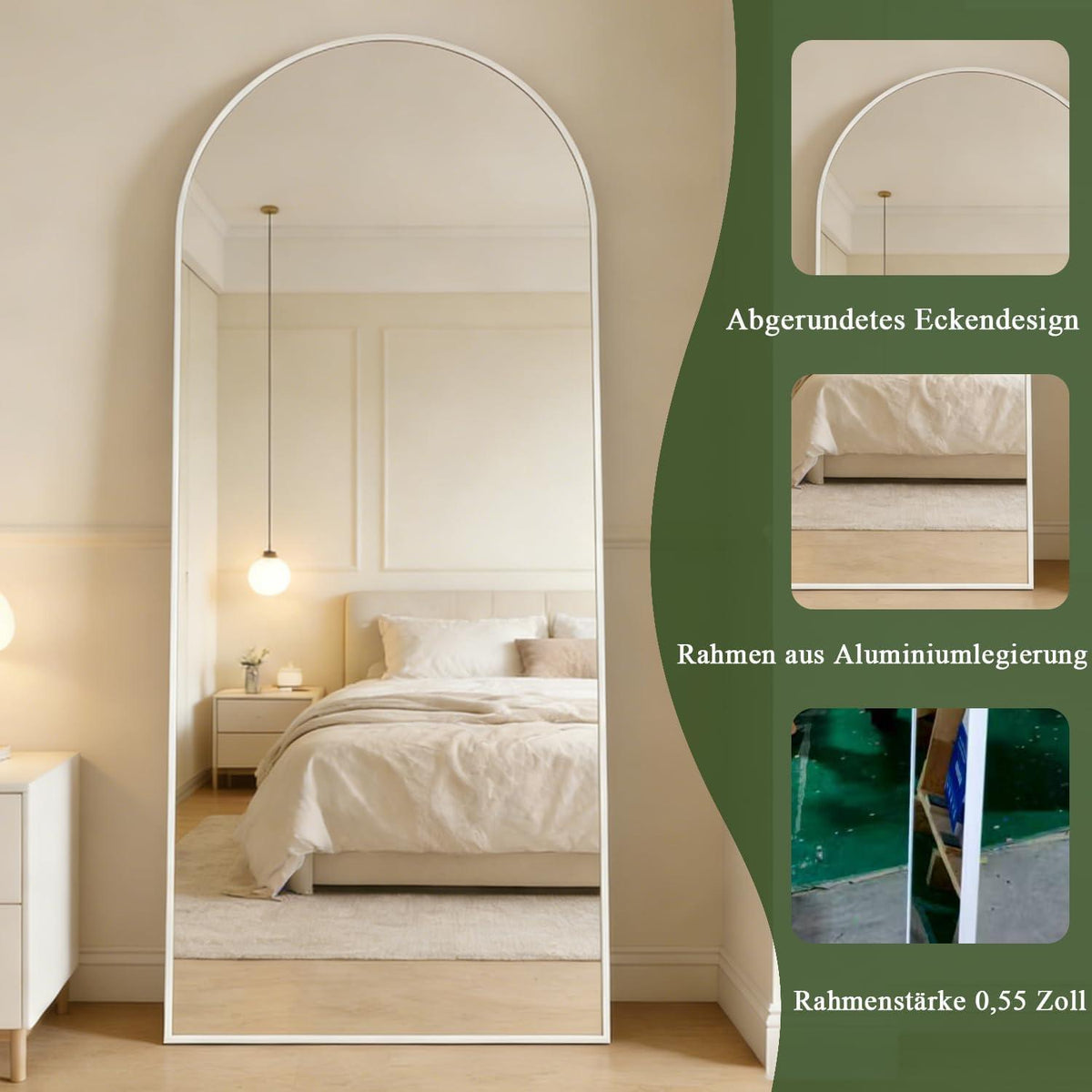 Ganzkörperspiegel Bogen 165x60cm – Stand- & Wandspiegel Weiß