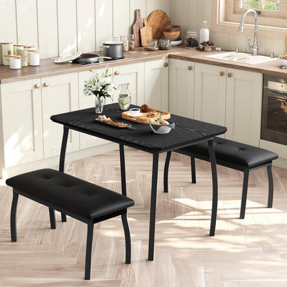 Esszimmer Set mit Banken | Küchentisch Holz 110x70x76 cm Schwarz