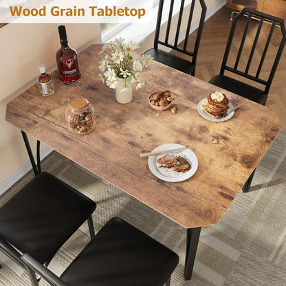Esszimmer Set Holz 110x70 cm mit 4 gepolsterten Stühlen Vintage Braun