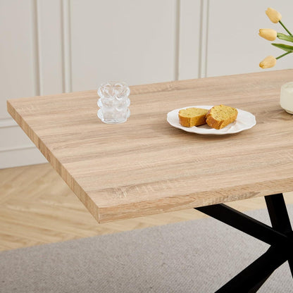 Modernes Esszimmer-Set: Tisch (140x80cm) + 4 Khaki Leinenstühle