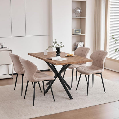Modernes Esszimmer-Set: Dunkler Holztisch (140x80cm) + 4 Khaki Stühle