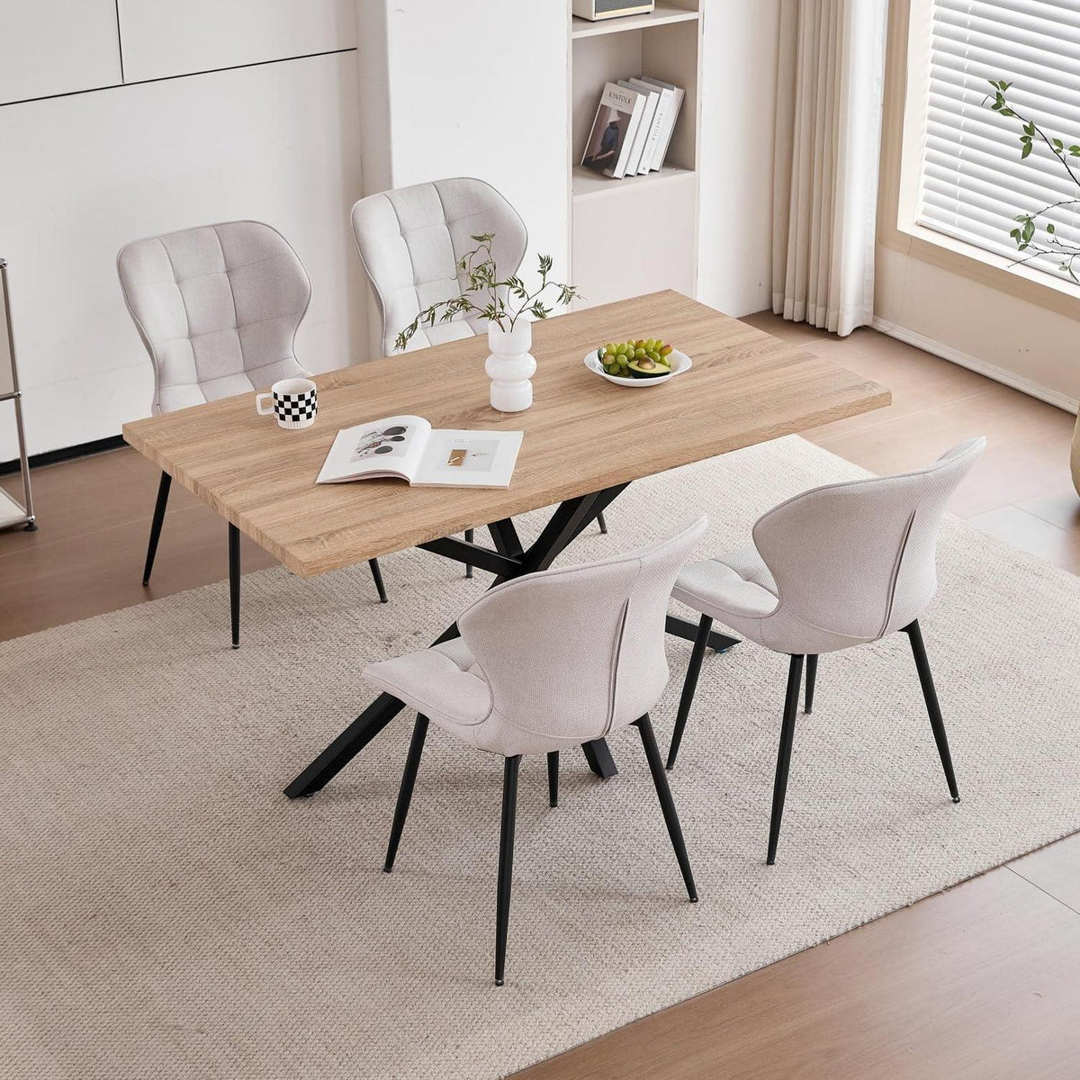 Modernes Esszimmer-Set mit Tisch (140x80cm) & 4 weißen Stühlen