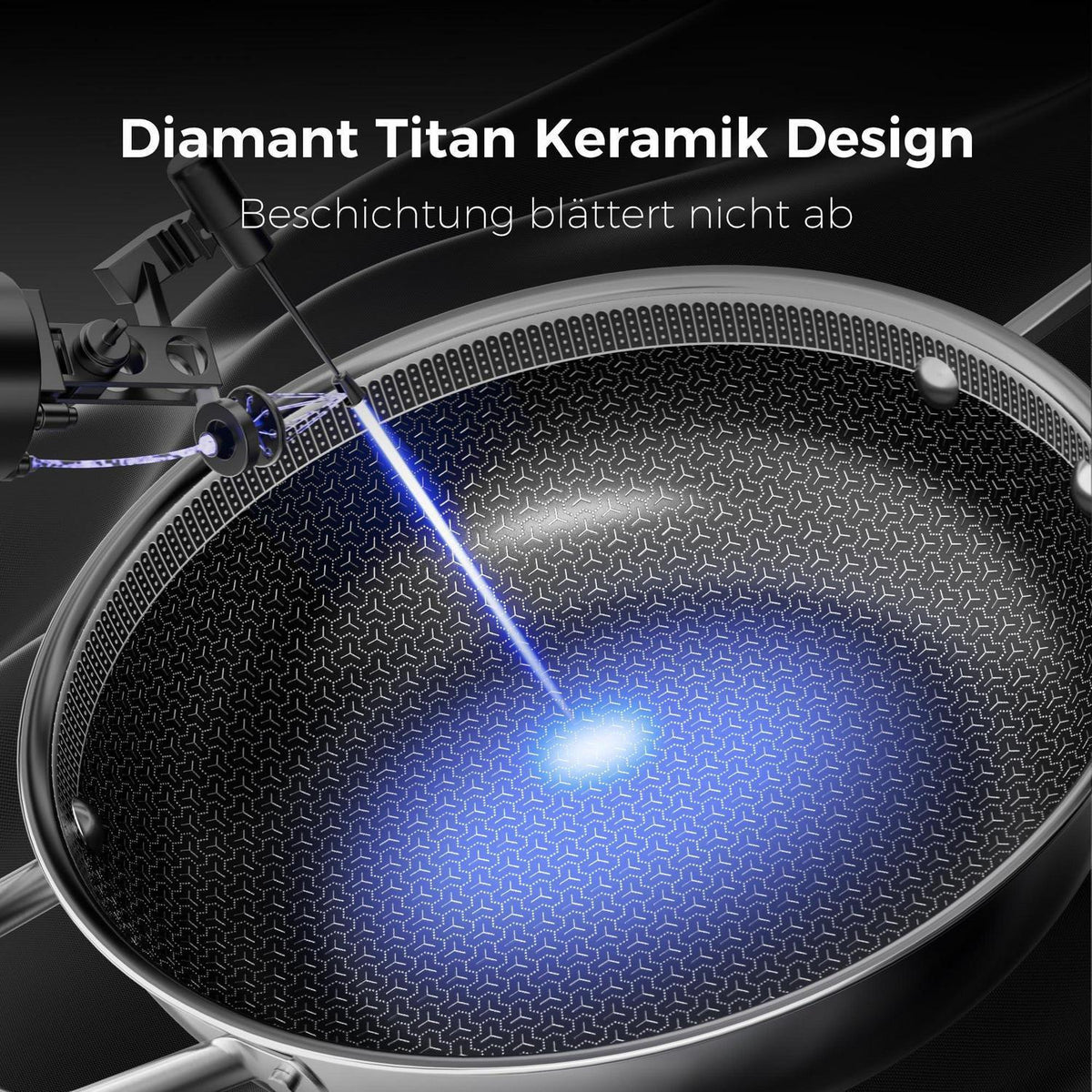 28cm Wokpfanne mit Deckel | Antihaft Wabenstruktur & Keramikbeschichtung