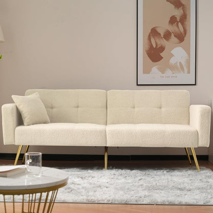Schlafsofa mit verstellbarer Rückenlehne & goldenen Beinen (Beige)