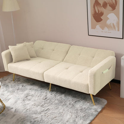 Schlafsofa mit verstellbarer Rückenlehne & goldenen Beinen (Beige)