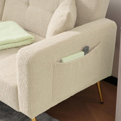 Schlafsofa mit verstellbarer Rückenlehne & goldenen Beinen (Beige)