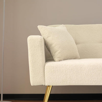 Schlafsofa mit verstellbarer Rückenlehne & goldenen Beinen (Beige)