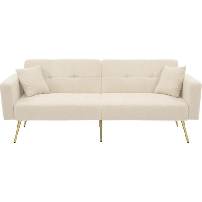 Schlafsofa mit verstellbarer Rückenlehne & goldenen Beinen (Beige)