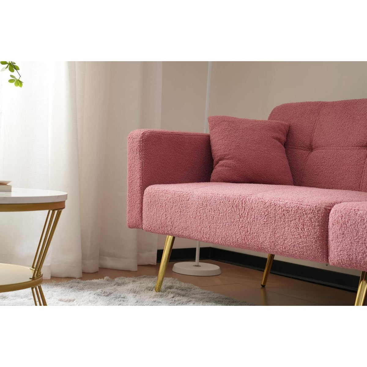 Rosa Schlafsofa mit verstellbarer Rückenlehne & goldenen Beinen