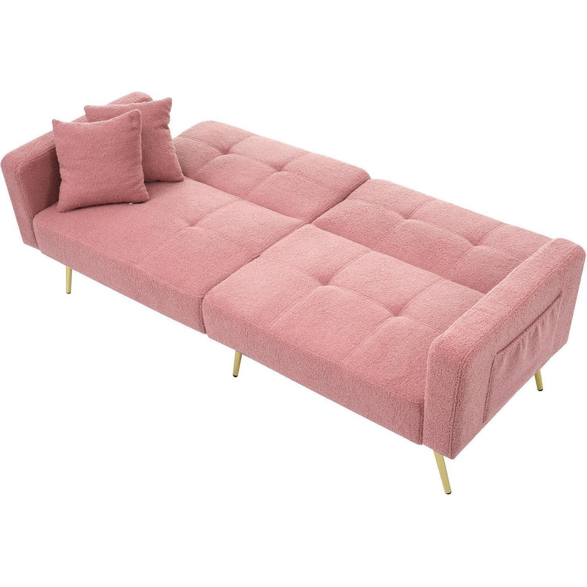 Rosa Schlafsofa mit verstellbarer Rückenlehne & goldenen Beinen
